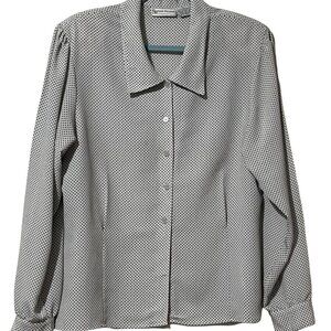 Evan-Picone Womens Black & White Polka Dot Button-Up Blouse Size 14 Long Sleeve